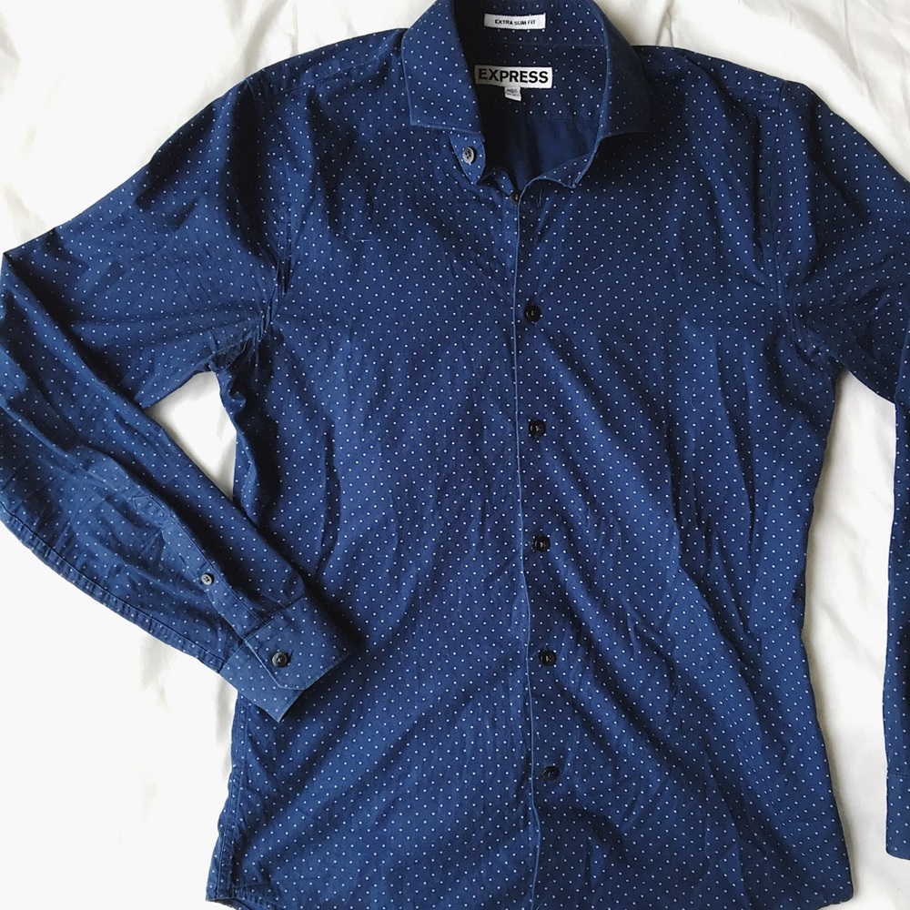 Men's Navy Small Dot Button Down // Sz Small